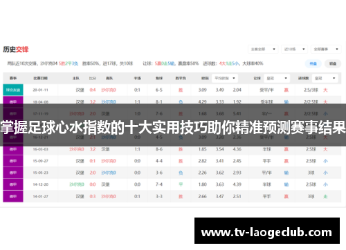 掌握足球心水指数的十大实用技巧助你精准预测赛事结果